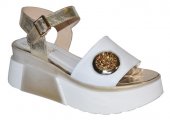 Dámske kožené sandálky 12065 - bielo zlaté